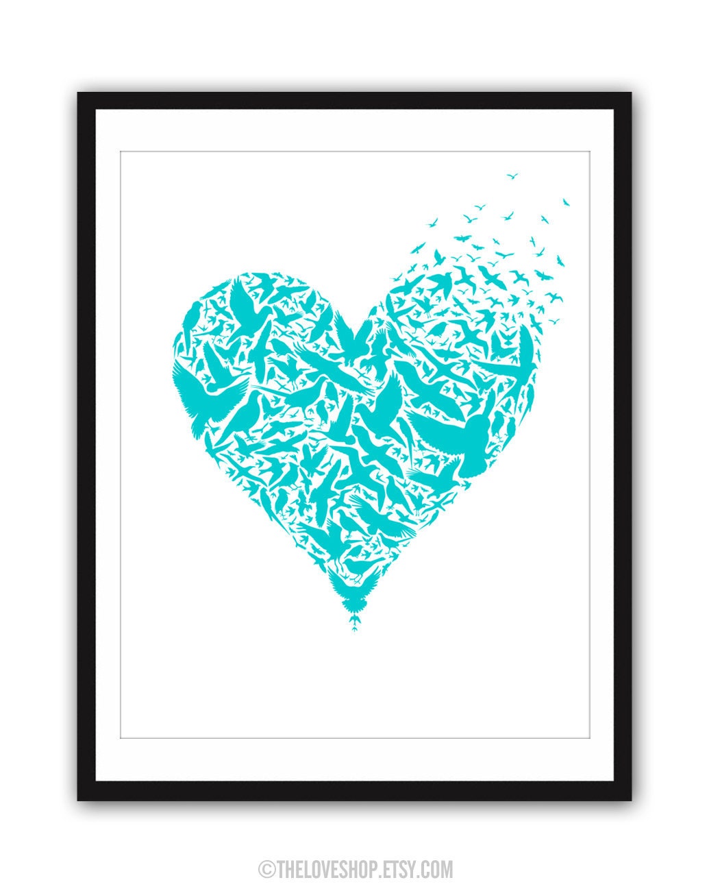 Be Free - Beautiful 8x10 inch Print on A4 (in Turquoise/Aqua Blue and White)