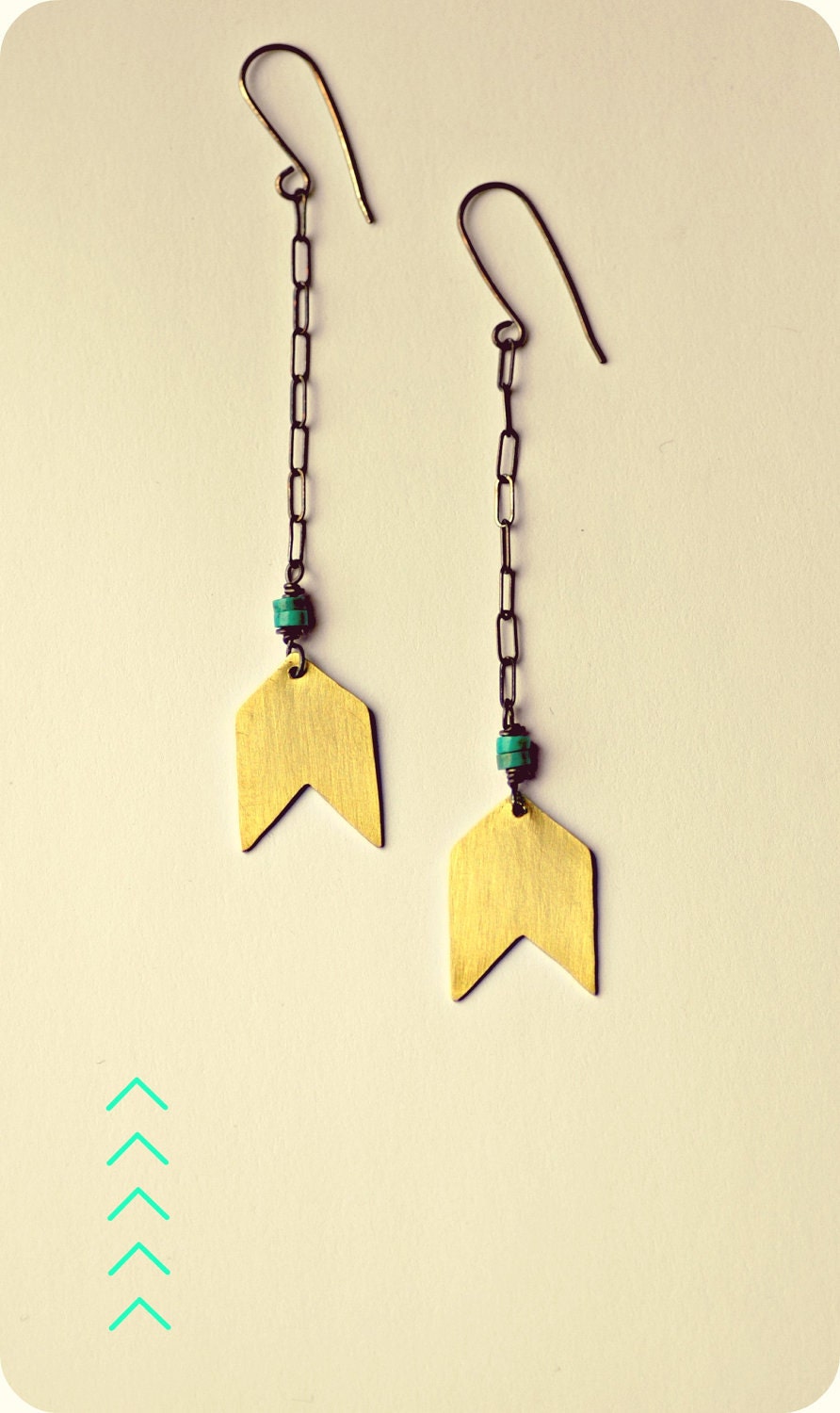 Gold Brass Chevrons, Turquoise, Tribal Inspired - Small Swift Earrings