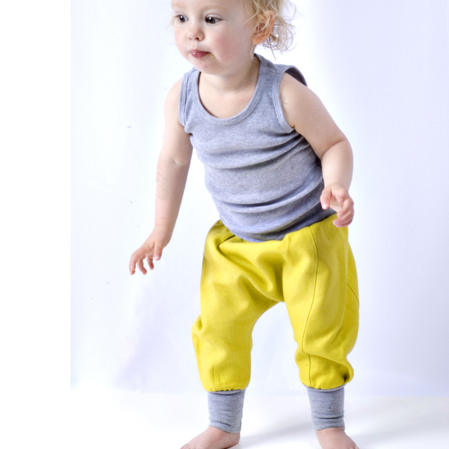 downtown aladdin pants - toddler - lemon/heather grey - unisex boy/girl bottoms - modern bright