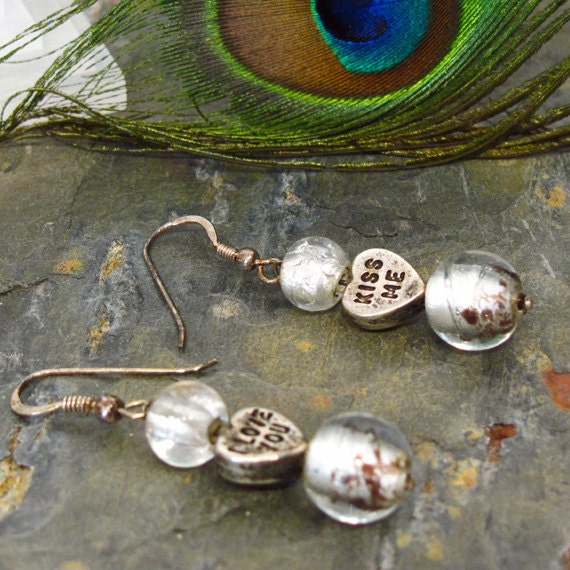 Earrings: Valentine Candy Charm Dangle Earrings with Foil-Lined Glass Beads - E210