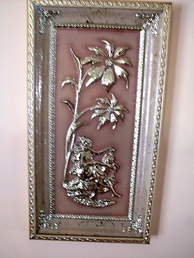 Seasons Poinsettia Motif Picture Vintage Winter Angel Metalcraft