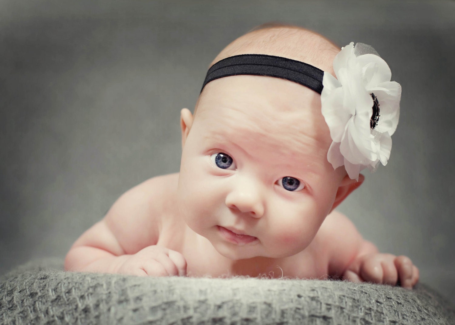 TIFFANY'S Black n' White - Flower n' Bling - HEADBAND - fits Babies and Toddlers - Photography Prop