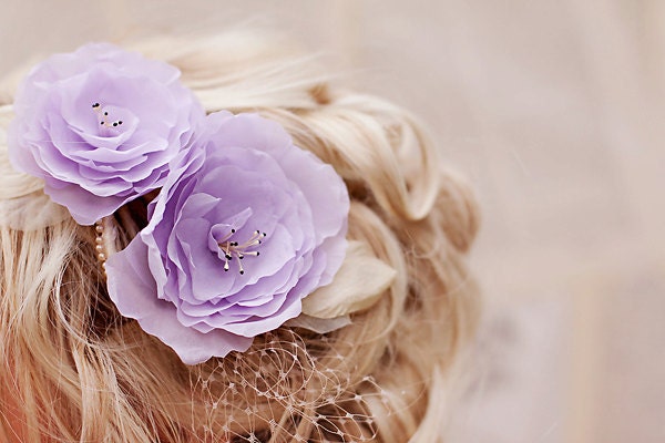 Wedding Hair Accessories - Lavender wedding hair flower head piece -  bridal headpiece - purple wedding - vintage wedding