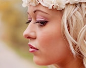 Halo headband crown - Bridal head piece - wedding hair accessories -  ivory and rhinestone flowers
