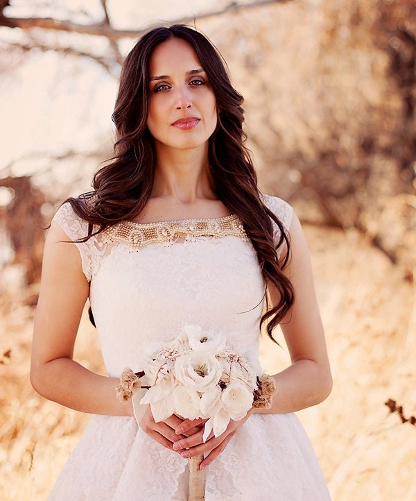 Rustic Woodland bridal bouquet - heirloom wedding fabric bouquet - vintage - handmade silk dupioni & cotton flowers - Large