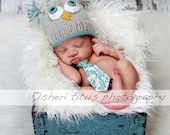 Baby Owl Hat Beanie          Newborn Baby Photo Prop         Any color Combo Available