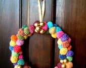 Pom Pom Wreath, party pom pom, yarn pom pom, garland, cotton, colorful, decoration, door, wall, pompom, decoration