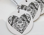 Wedding Favor Tags Damask Heart - Set of 8 - Custom Colors Available - Bridal Shower Tags Wedding Tags Il_170x135
