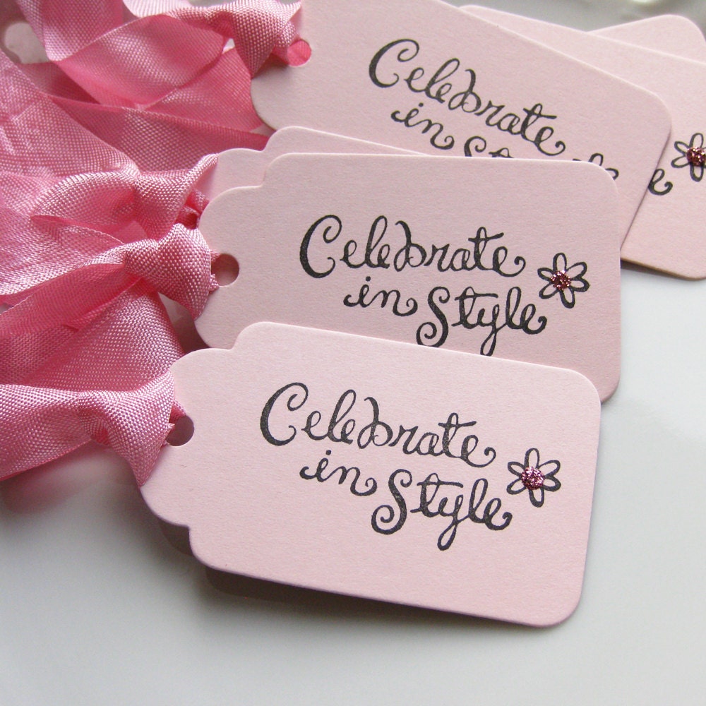 Celebrate in Style Tags Glitter Flower - Set of 6 - Birthday Party Favor Tags Celebrate Gift Tags Bridal Shower Tags Il_170x135