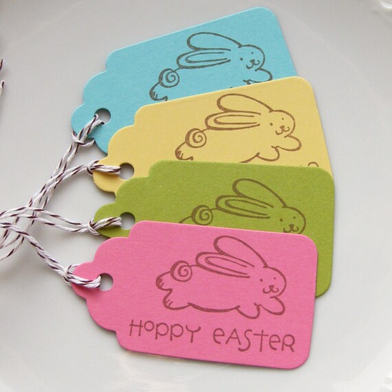 Easter Bunny Tags Hoppy Easter Bright Assortment - Set of 8 - Custom Colors Available - Easter Party Tags Il_570xn
