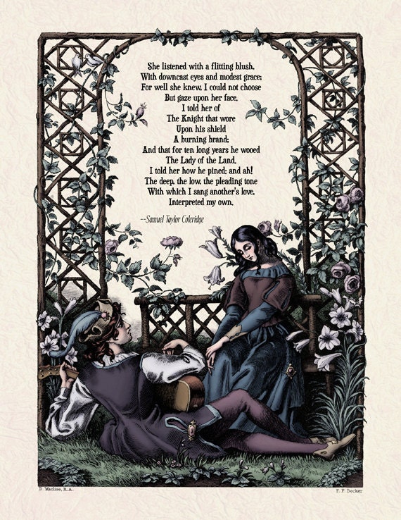 Coleridge - Victorian Art Poetry Print - Love Poem - Romantic 19th Century Illustration