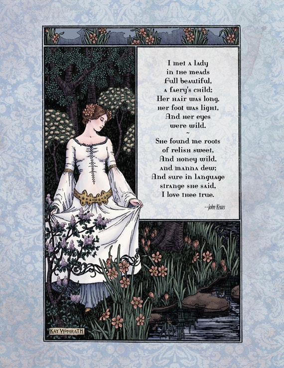 Keats - Victorian Art Poetry Print - La Belle Dame Poem - Magical 19th Century Illustration