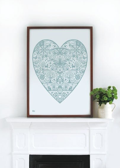 My Heart in Duck Egg Blue - decorative screen print