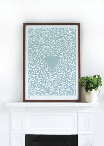 Love Grows in Duck Egg Blue - decorative screen print
