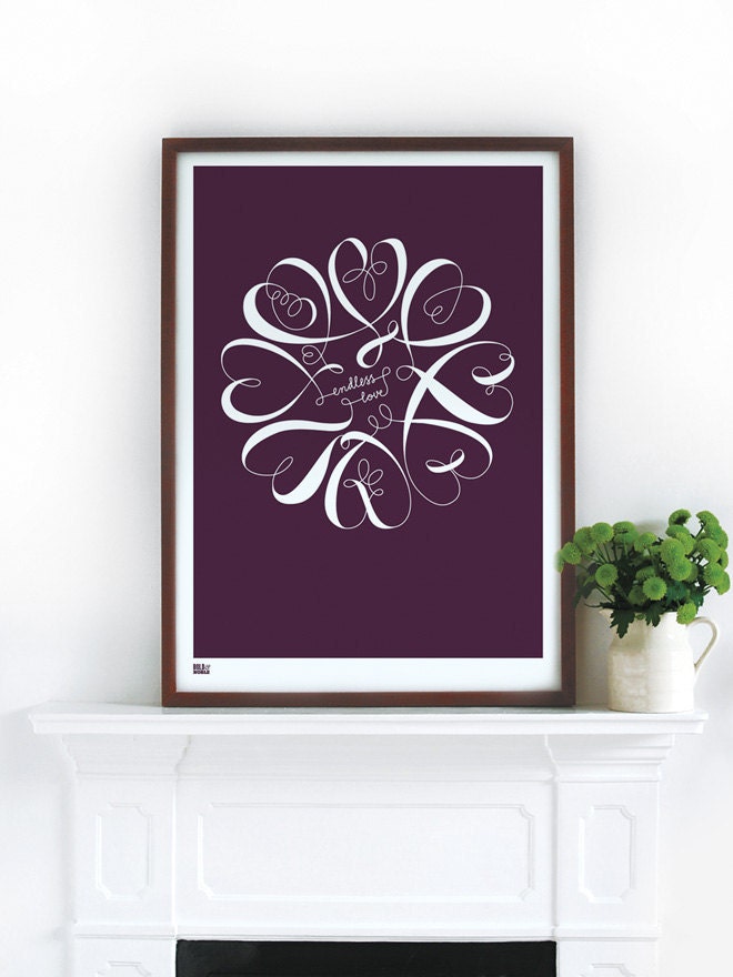 Endless Love in Dark Mulberry - decorative screen print