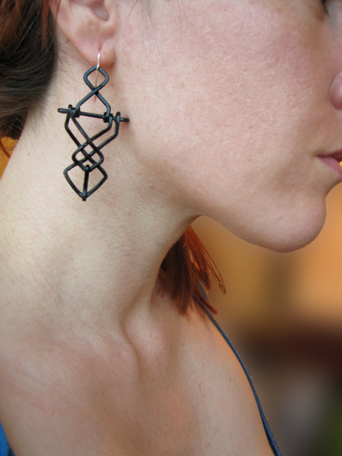 Geometric Earrings - Black Truss Design - Copper Earrings - Chemically Oxidized - Handmade jewelry
