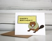 Funny birthday card - beaver with a cupcake