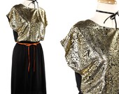 Liquid Gold Paisley Disco Party Dress - size Small to Medium