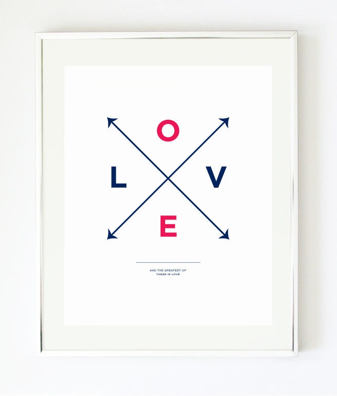 Love X Type Print - Navy & Coral Graphic Print by Pretty Chic