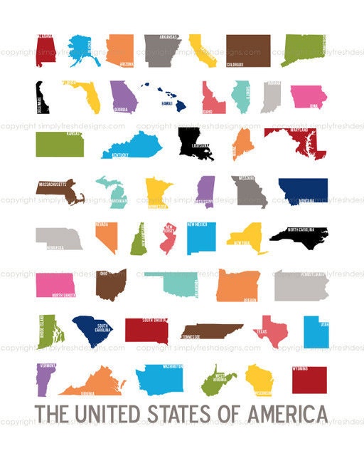 50 Nifty United States - U.S. Silhouette Art - Instant Download