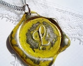 Yellow - Original Wax Seal necklace, painted, monogrammed with the letter of your choice