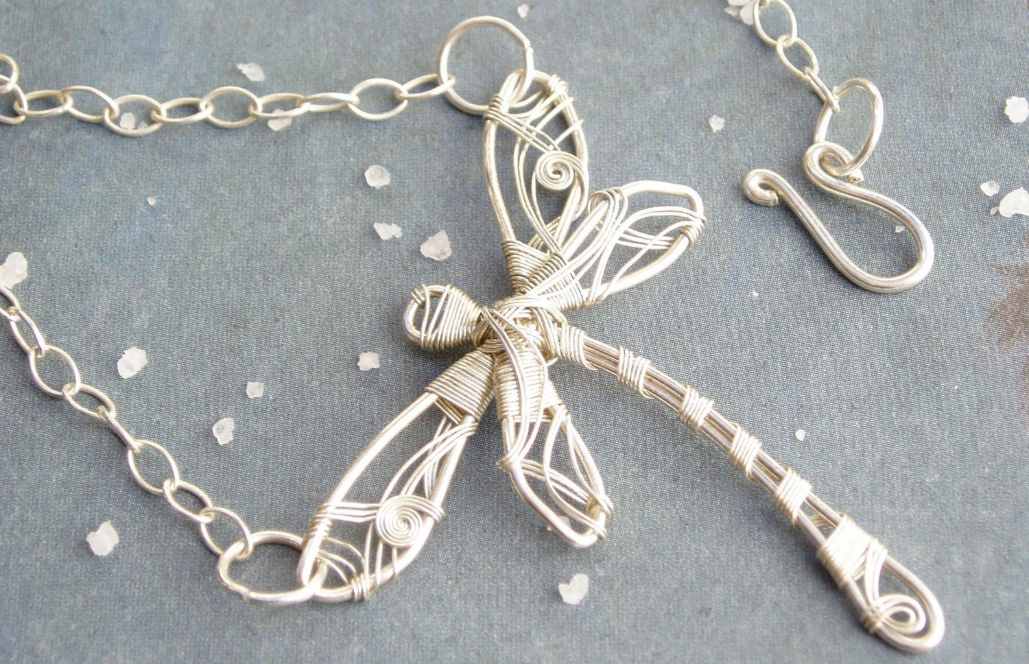 Silver Dragonfly Necklace. Wire Wrapped Necklace. Sterling Silver Necklace. Dragonfly Jewelry. Asymmetrical Necklace
