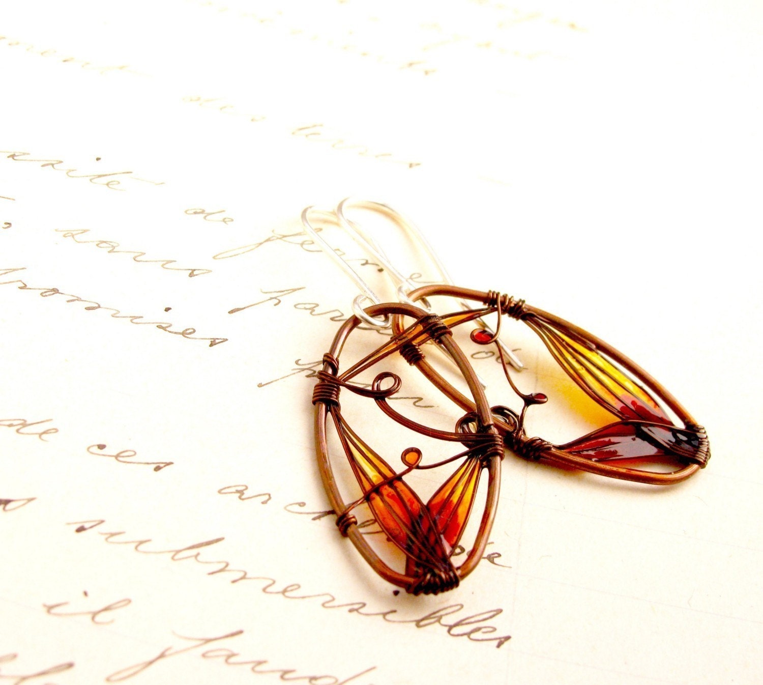 Autumn Earrings. Amber Earrings. Dark copper earrings. Dangle earrings. Oval Earrings. For Her. Fall Fashion.