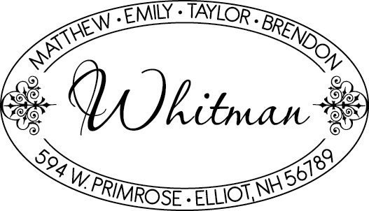 Custom Return Address Stamp - Oval Ornament Design