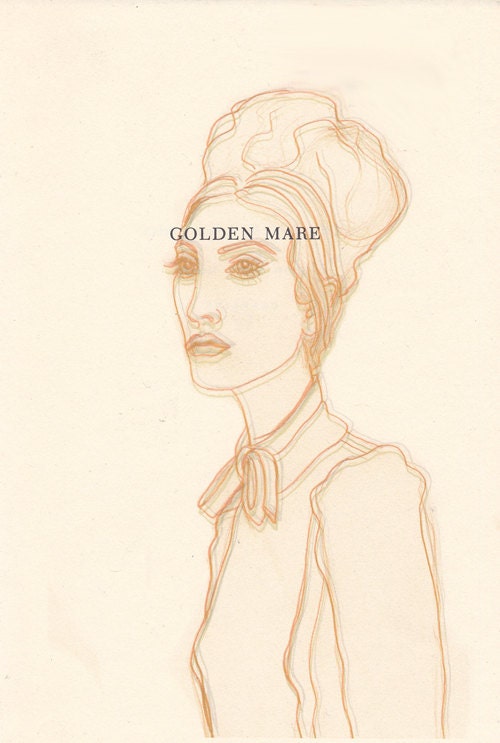High Fashion Meets Vintage in this Unique Art Print Woman in Golden Warm Hues