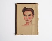 Original Painted Illustrated Portrait of a Young Woman on Vintage Book Cover