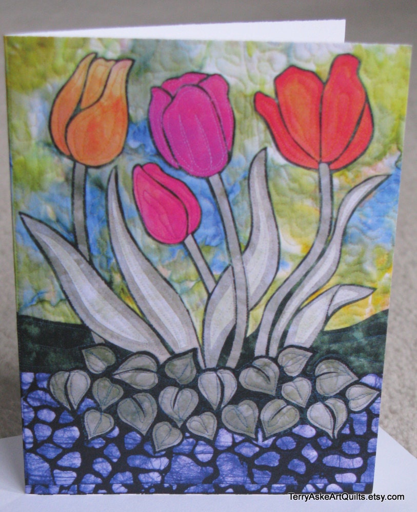 Art Quilt Card - Tulip Patch