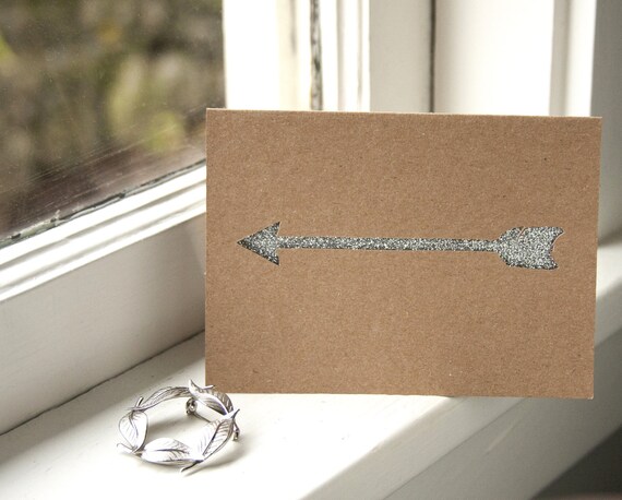 Silver Arrow Note Card - Glitter Paper Cut Card
