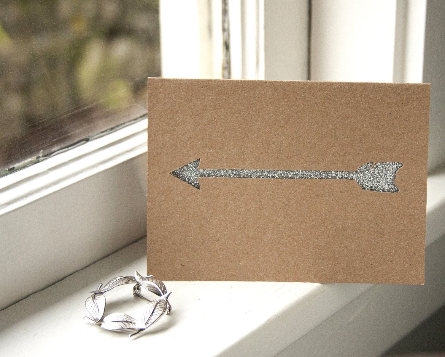 Silver Arrow Note Card - Glitter Paper Cut Card