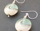 lampwork earrings silvered ivory with frosted aqua swirl beads-seafoam