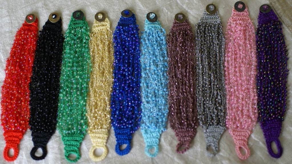 Blue Colour Rice Bead Handmade Crochet Cuff Bracelet