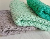 Washcloths Face Cloths Crochet Cotton Aqua, Green, Purple Spa Color Collection Set of 3