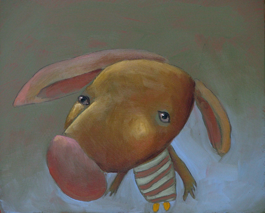 Untitiled one of a kind oil painting (big nose character in stripes)
