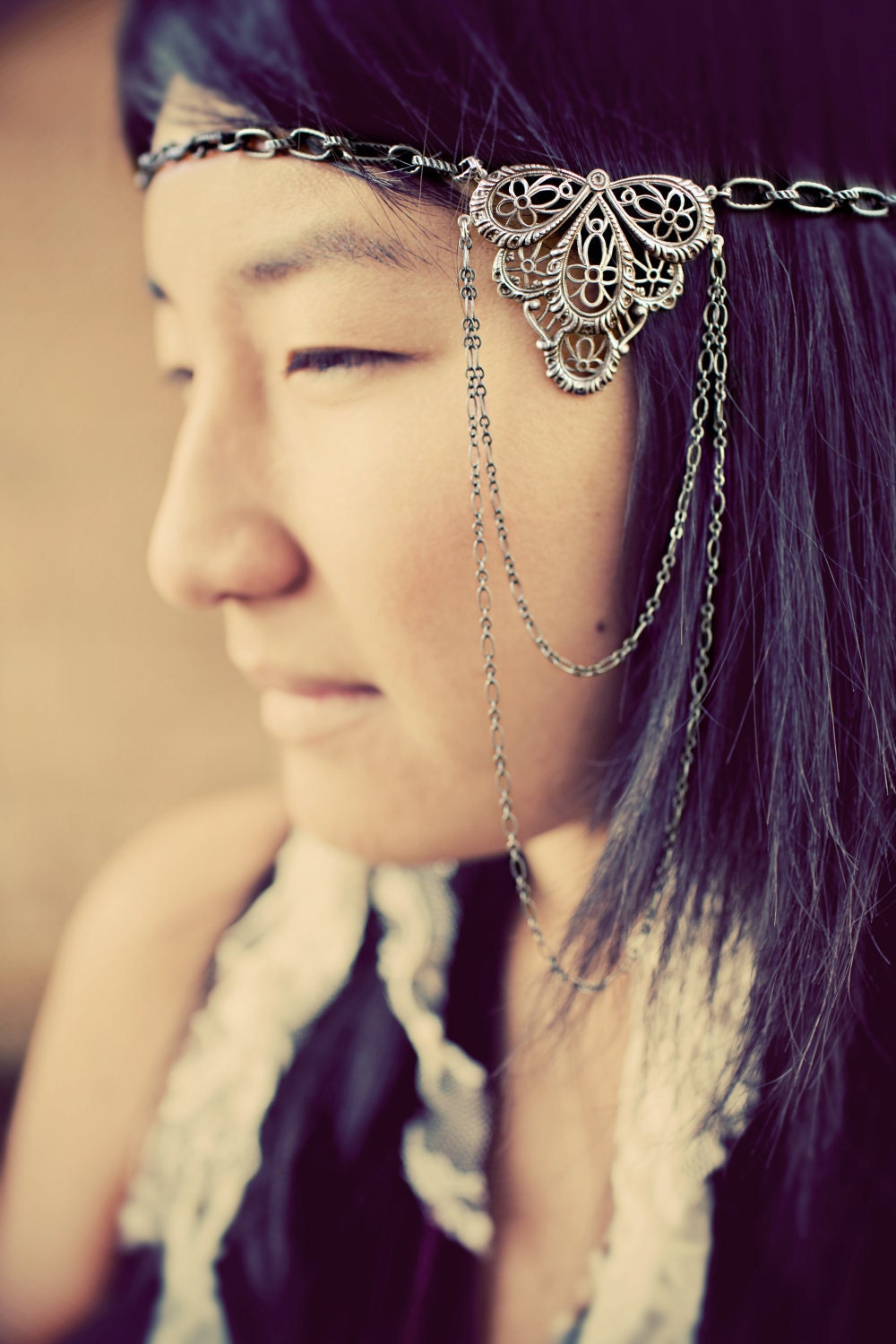 Silver Victorian Chain Headdress Chain headband,hair chain, bridal