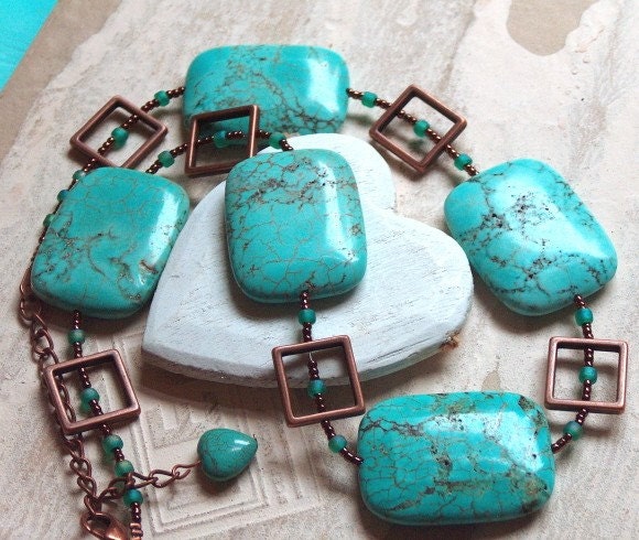 Turquoise copper necklace statement necklace artisan handmade one of a kind chunky necklace plus size jewelry etsy france THREE for TWO N34