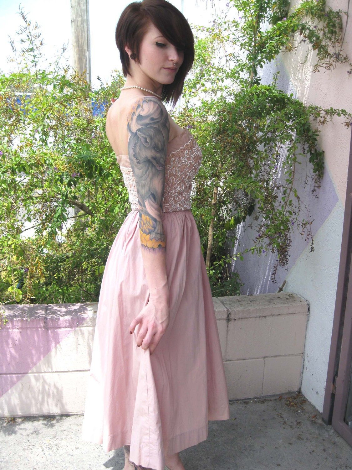 1950s Pink Strapless Sun Dress