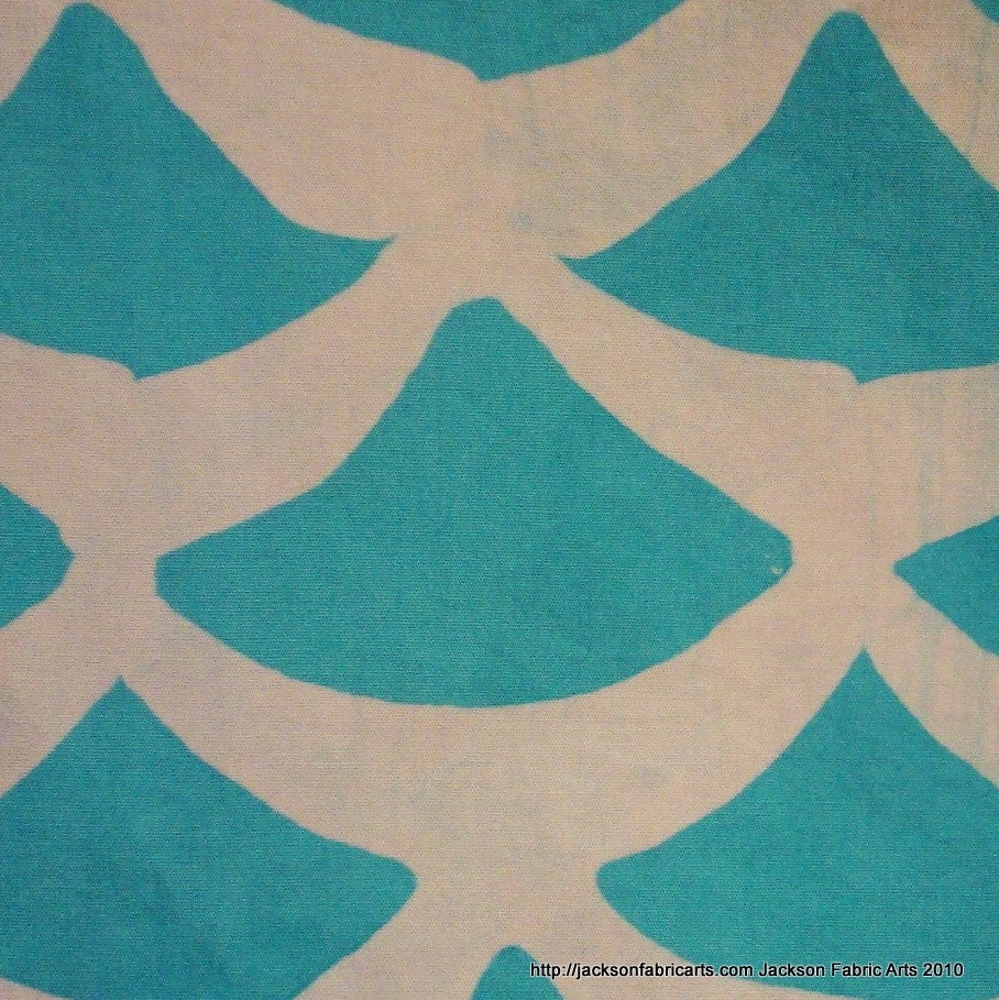 Hand Dyed Batik Fabric Turquoise Half Yard in Minoan Fishscale Pattern