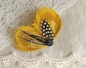 Bridal Fascinator, Bridal Hair Accessory, Feather Hair Piece HONEY BEE, Peacock Hair Clip -Summer Wedding- mustard yellow gold brown black