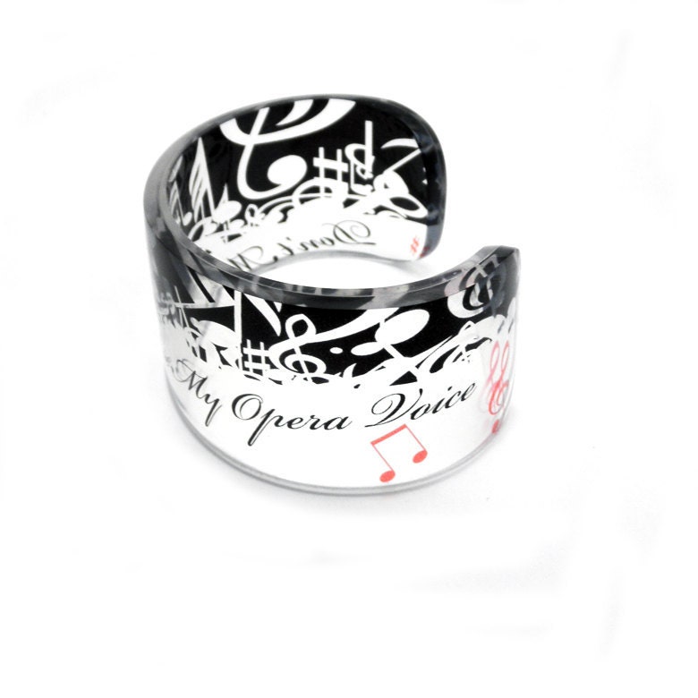 Don't Make me Use My Opera Voice, Graphic Clear Resin Cuff Bangle Bracelet