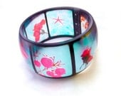 Aqua and Red Resin Bangle. Instagram Bangle Bracelet. Graphic Bangle. Super XL chunky style.