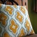 16 x 16 gray and yellow ochre ogee on white linen pillow case