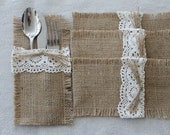 Set of 8 Burlap Silverware Holders