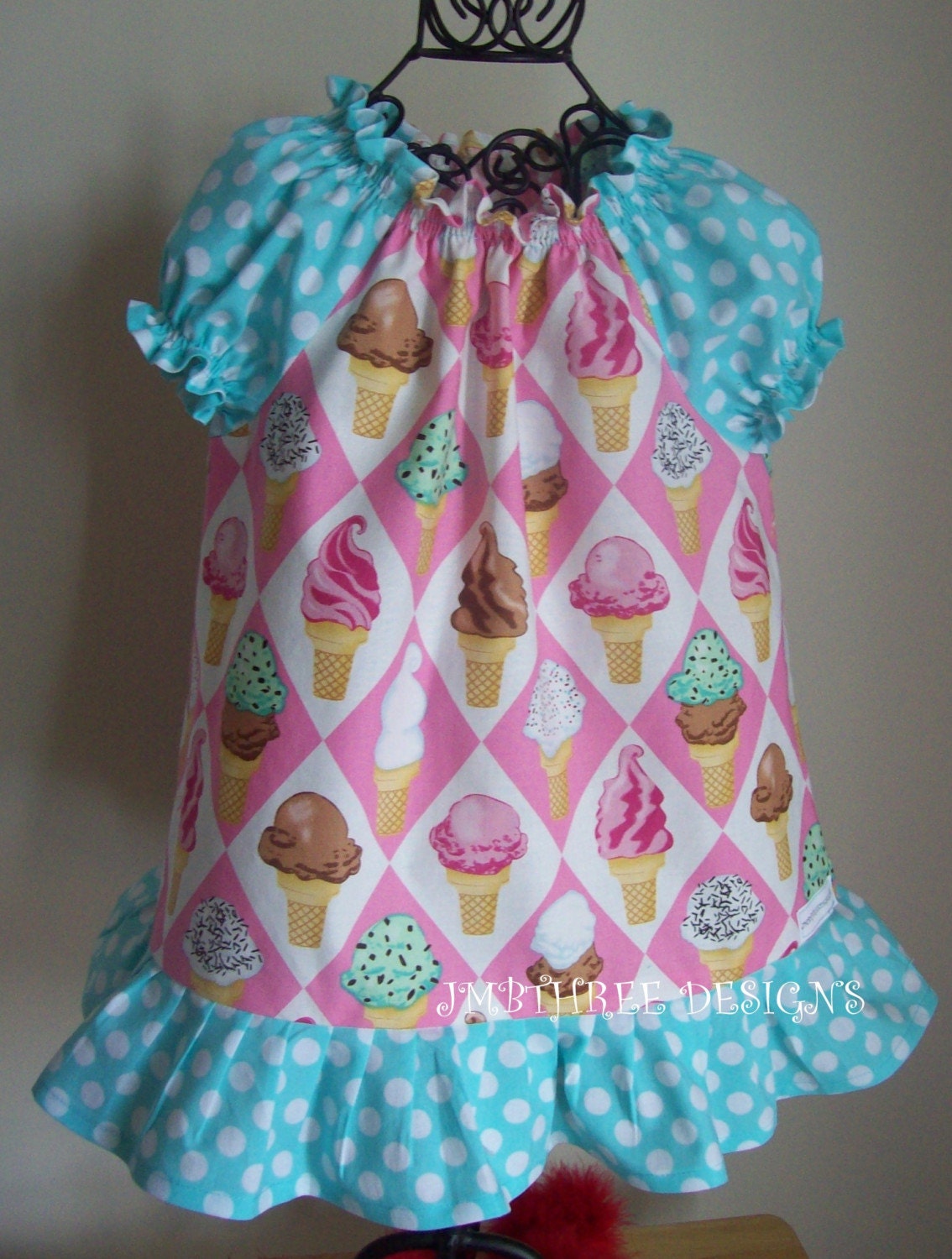 LAST ONE Michael Miller Ice Cream Peasant dress with ruffle hem size 6m-24m
