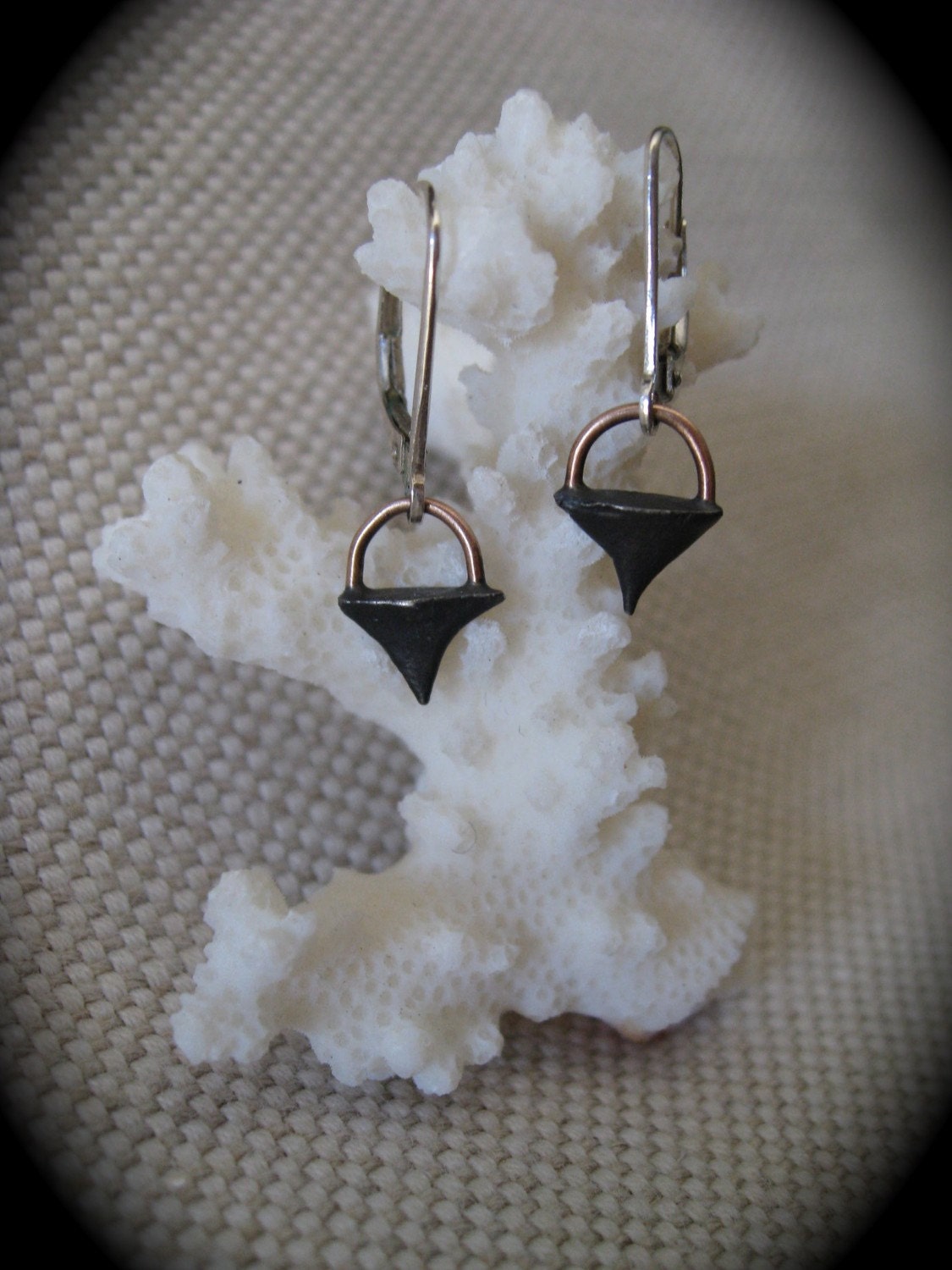 Black Solid Silver Rose Thorn Earrings Accentuated with 14K Rose Gold