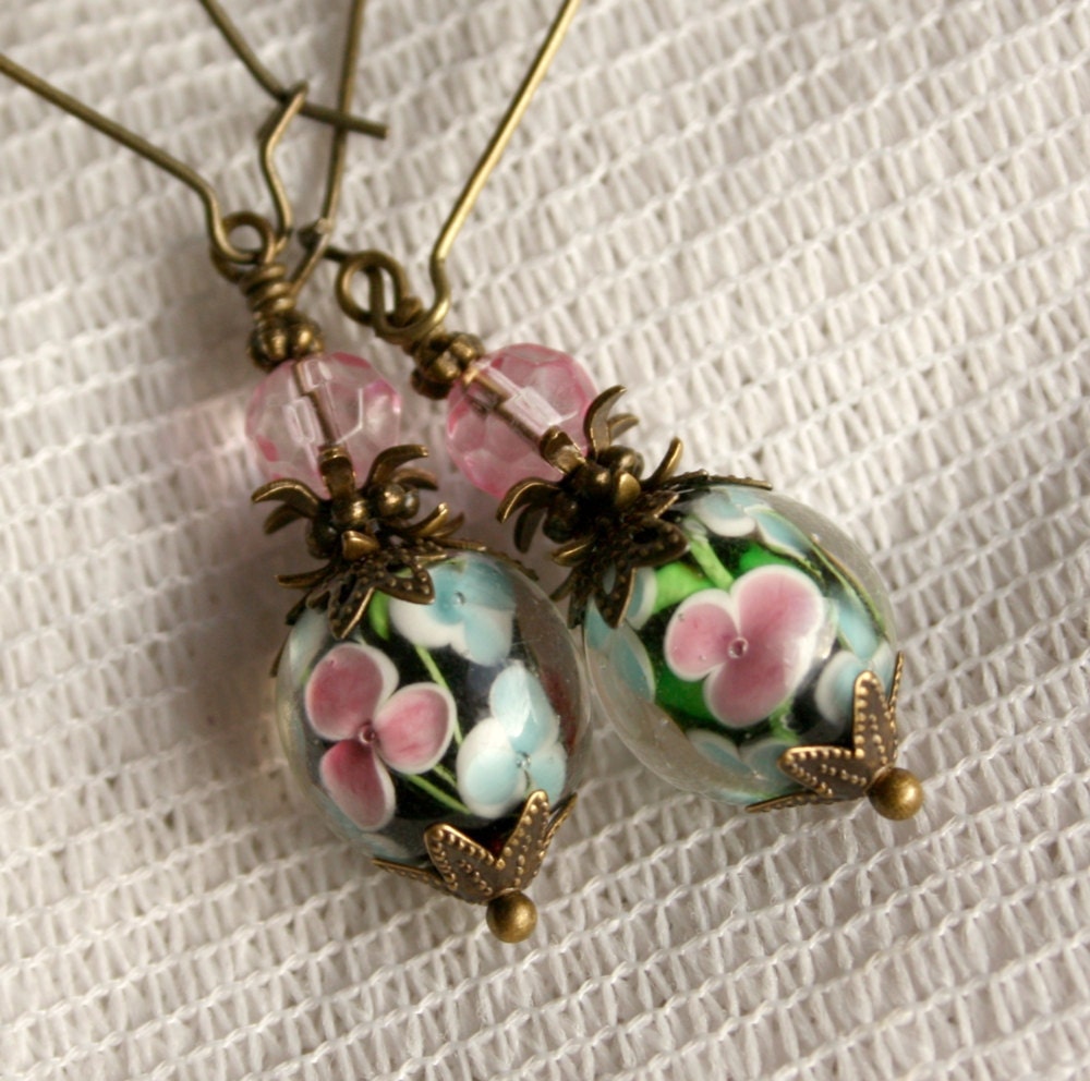Floral Elegance - Earrings - Lampwork Beads
