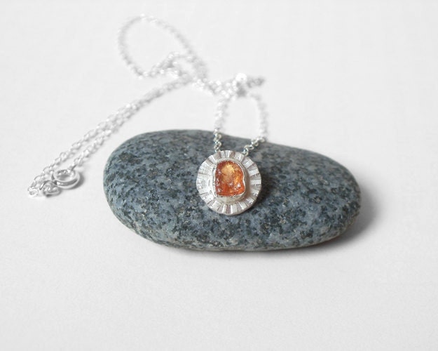orange sapphire daisy necklace in sterling silver and fine silver, limited edition